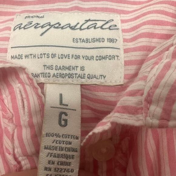 Aeropostale 2000s Vintage Pink + White Collard Polo Women Size L 100% Cotton - Picture 4 of 4